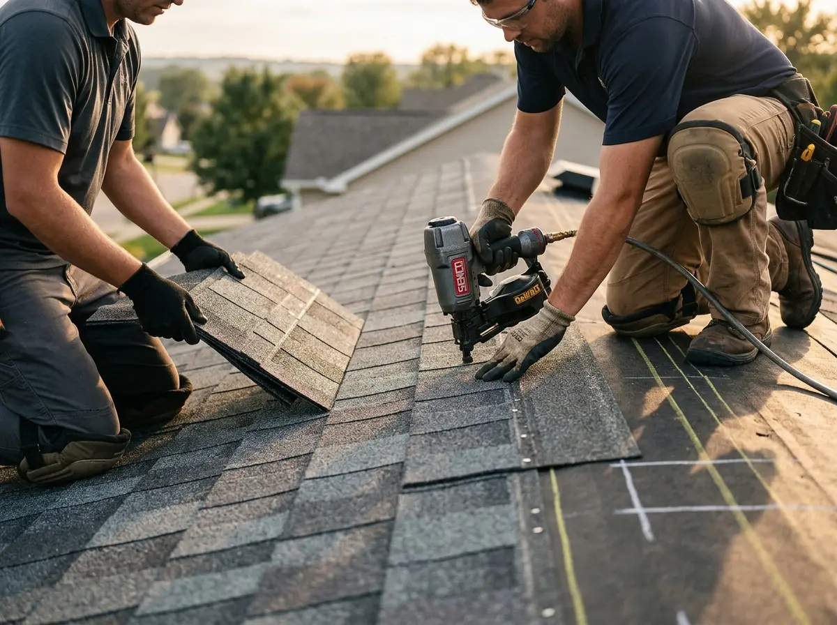 Professional roofer working on a residential roof in Wailuku